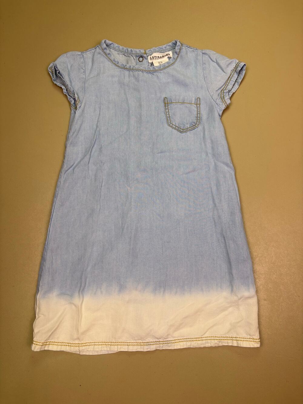 Artisan NY Girls 2T Chambray Dip Dye Blue White Shift Dress Pocket EUC